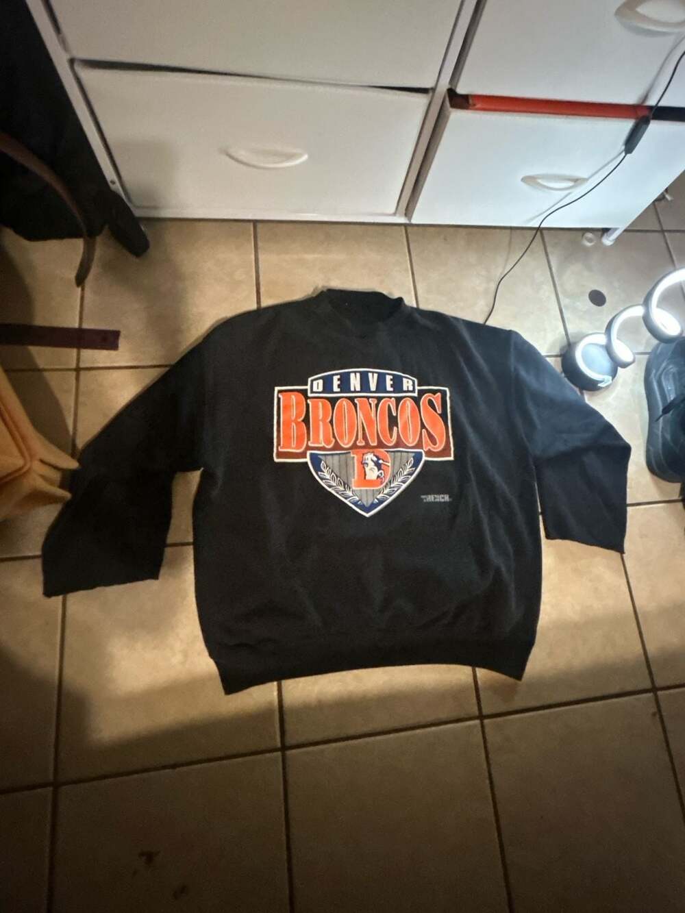Vintage 90s Denver Broncos Trench Crewneck Sweatshirt Black